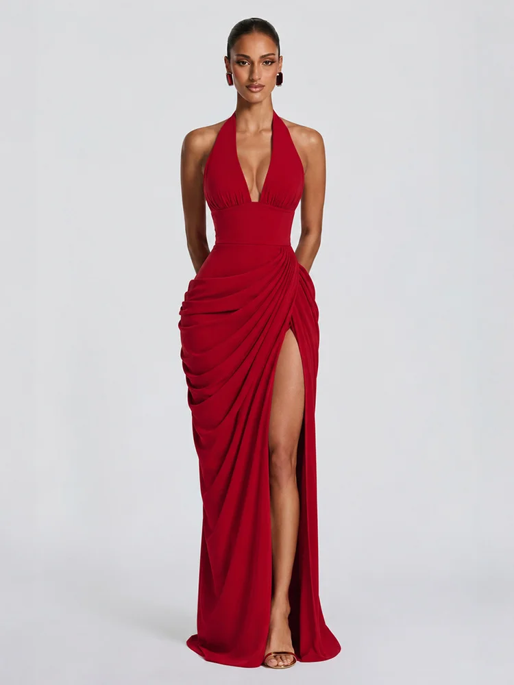 Geplooide halter maxi