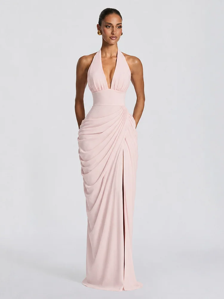 Geplooide halter maxi