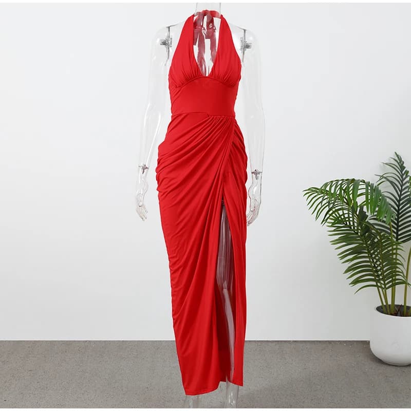 Geplooide halter maxi