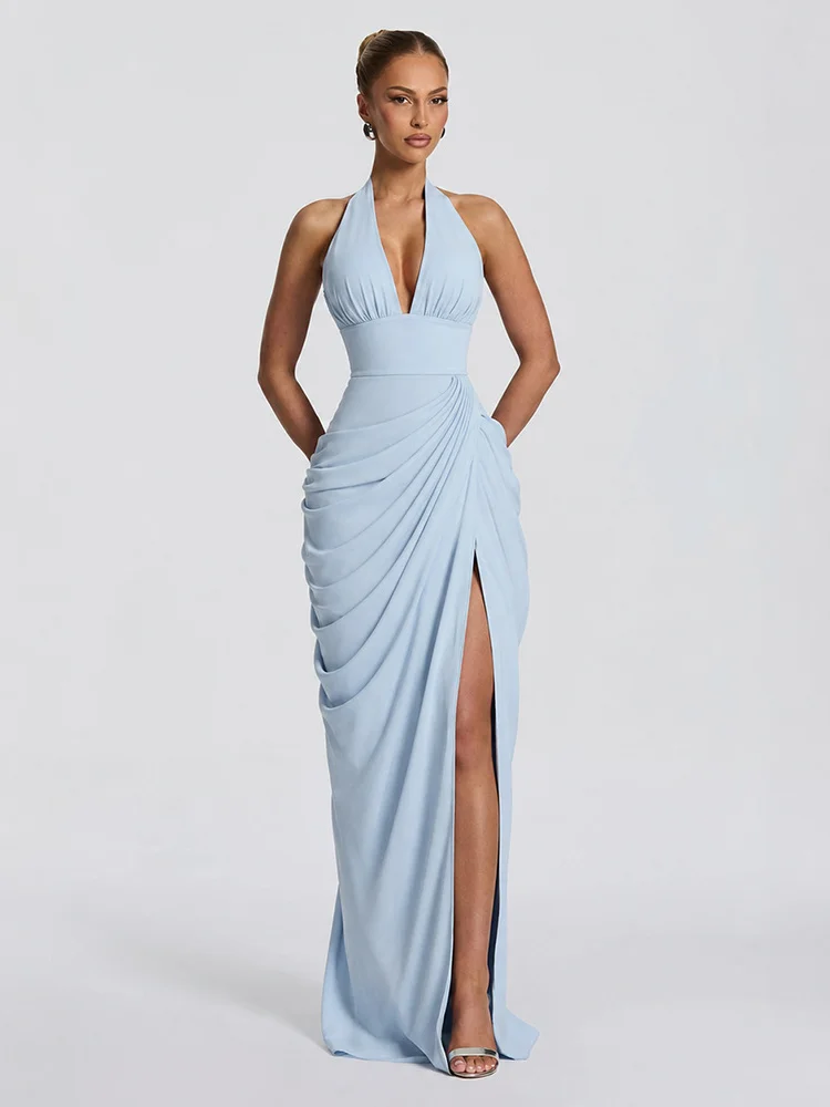 Geplooide halter maxi