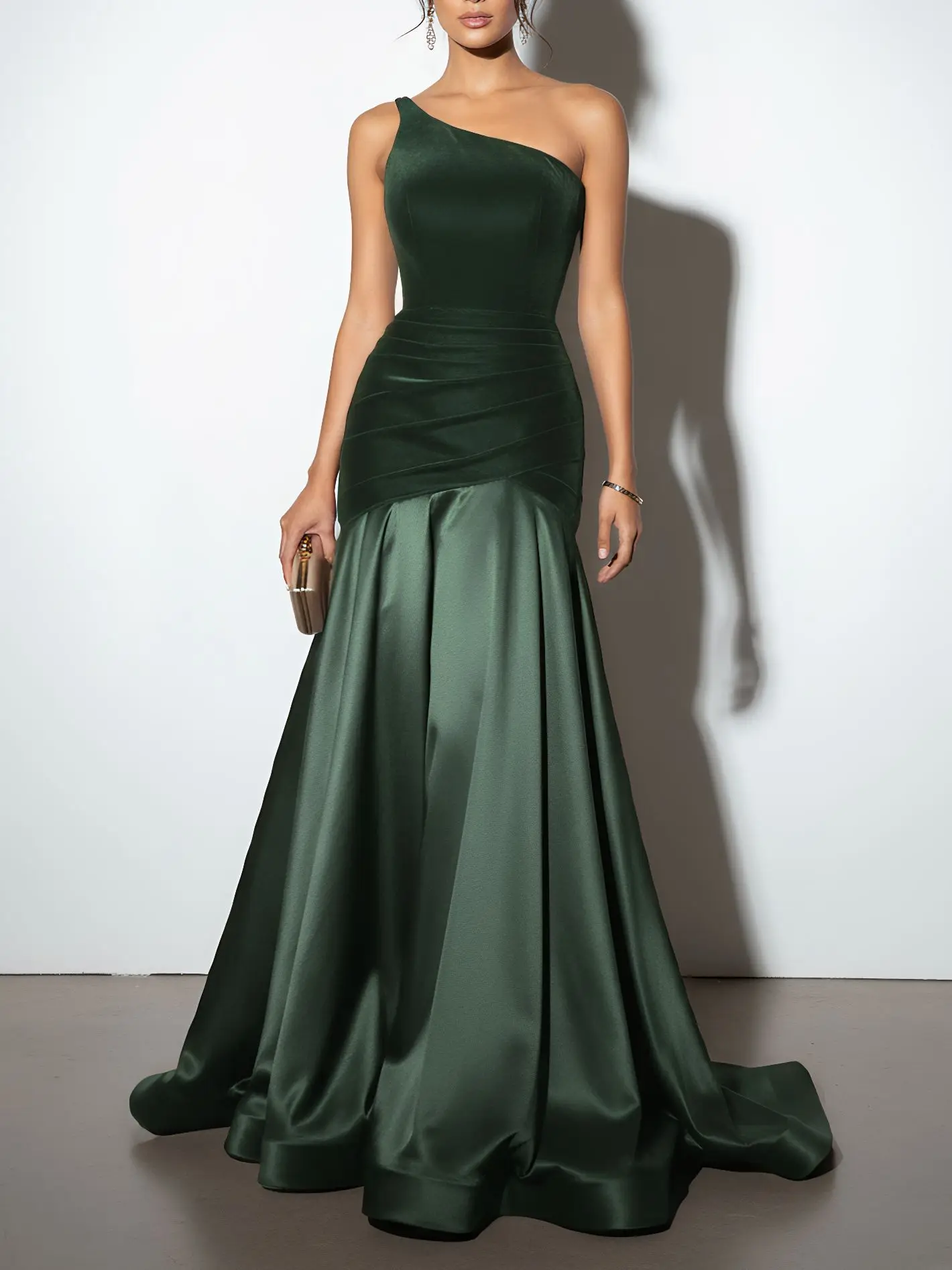 Fluwelen one-shoulder galajurk