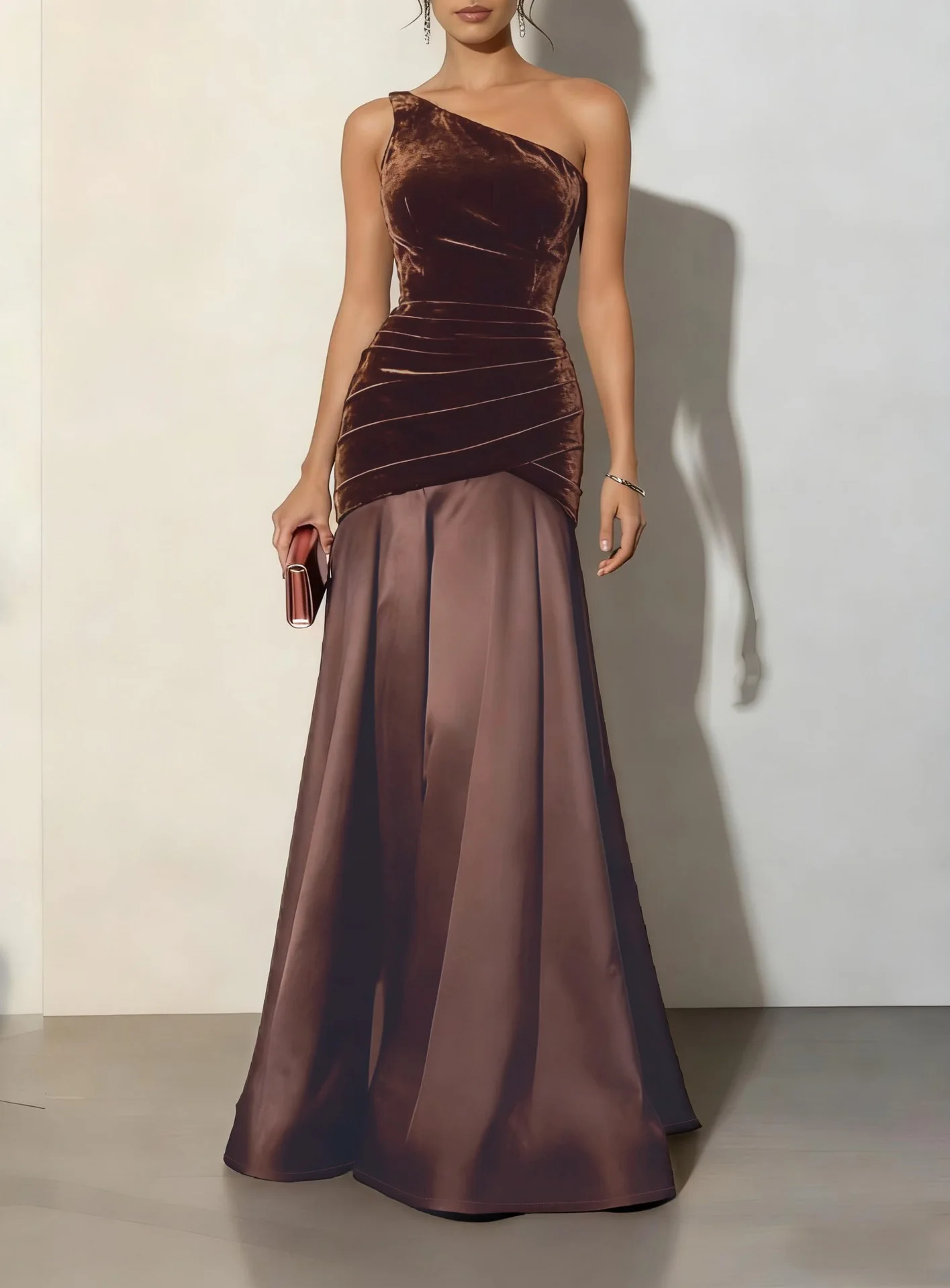 Fluwelen one-shoulder galajurk