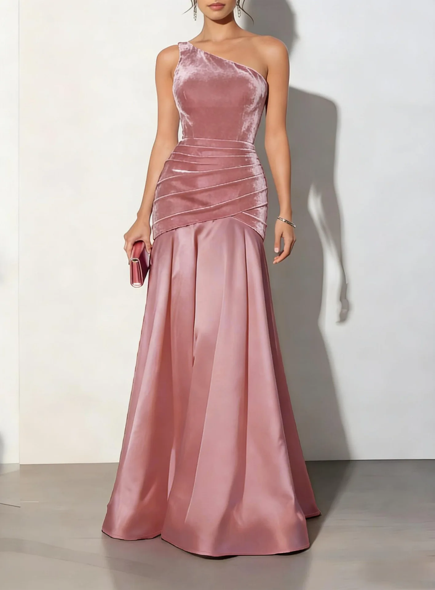 Fluwelen one-shoulder galajurk