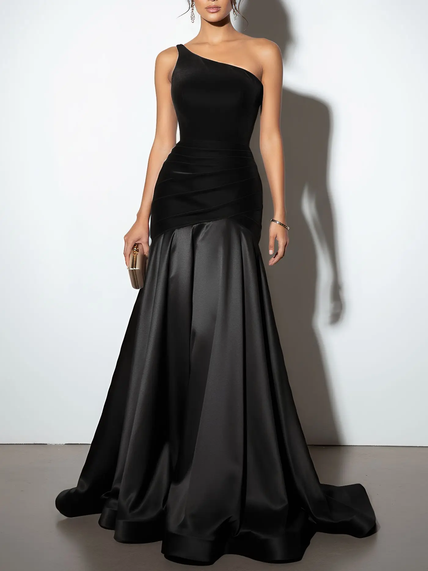 Fluwelen one-shoulder galajurk
