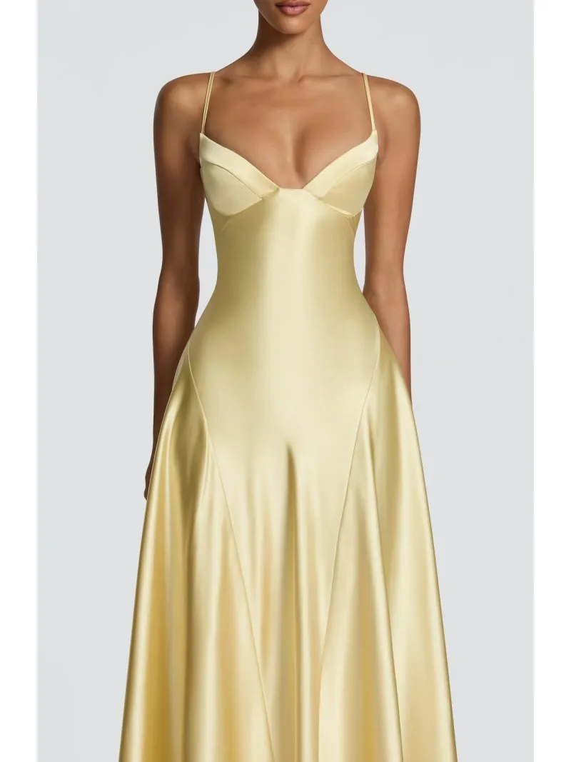 Slip dress met V-hals